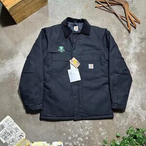 Carhartt Black Work Chore Jacket Mens Medium Tall Corduroy Collar Insulated Coat